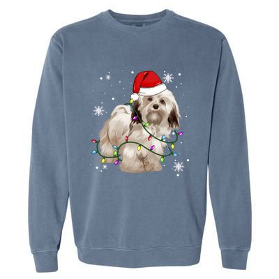 Havanese Dog Christmas Light Christmas Dog Santa Hat Lover Cute Gift Garment-Dyed Sweatshirt