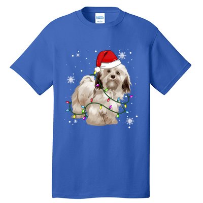 Havanese Dog Christmas Light Christmas Dog Santa Hat Lover Cute Gift Tall T-Shirt