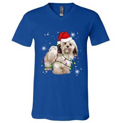 Havanese Dog Christmas Light Christmas Dog Santa Hat Lover Cute Gift V-Neck T-Shirt