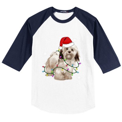 Havanese Dog Christmas Light Christmas Dog Santa Hat Lover Cute Gift Baseball Sleeve Shirt