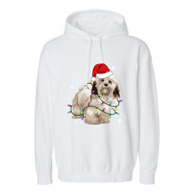 Havanese Dog Christmas Light Christmas Dog Santa Hat Lover Cute Gift Garment-Dyed Fleece Hoodie