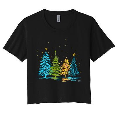 Hand Drawn Christmas Tree Christmas Tree Hand Drawing Women's Crop Top Tee