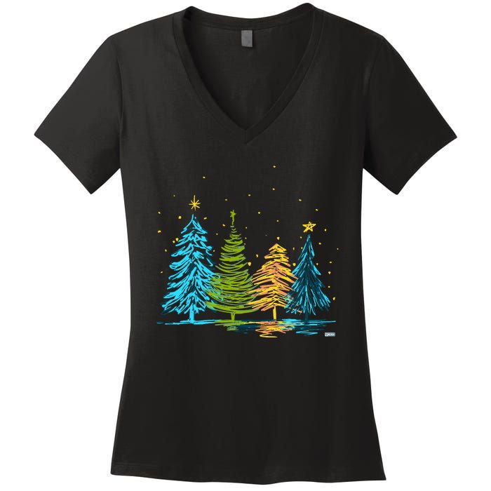 Hand Drawn Christmas Tree Christmas Tree Hand Drawing Women's V-Neck T-Shirt