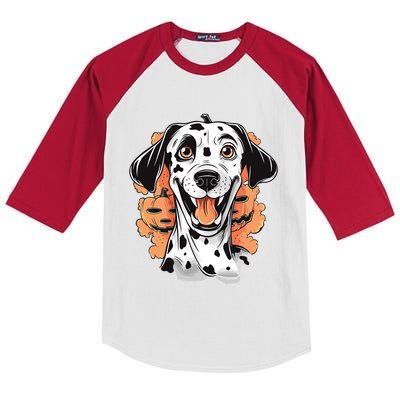 Halloween Dog Costume Design Scary Dalmatian Meaningful Gift Kids Colorblock Raglan Jersey