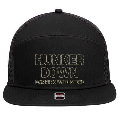 Hunker Down Camping With Steve Simple Graphic 7 Panel Mesh Trucker Snapback Hat
