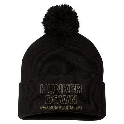 Hunker Down Camping With Steve Simple Graphic Pom Pom 12in Knit Beanie