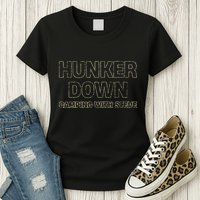 Hunker Down Camping With Steve Simple Graphic Womens T-Shirt