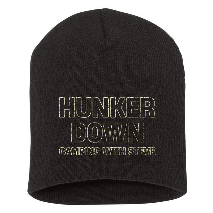 Hunker Down Camping With Steve Simple Graphic Short Acrylic Beanie