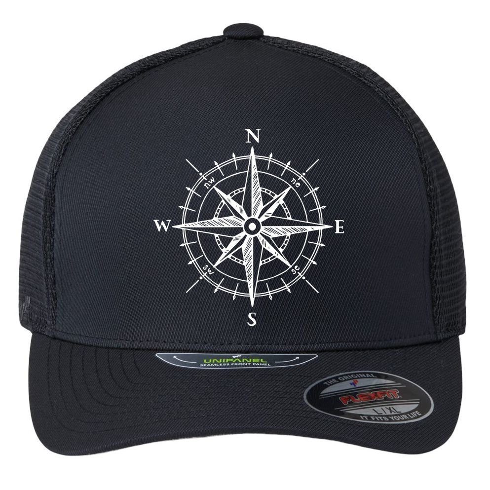 Hand Drawn Compass Rose Nautical Flexfit Unipanel Trucker Cap