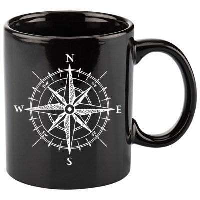Hand Drawn Compass Rose Nautical 11oz C Handle Ceramic Mug