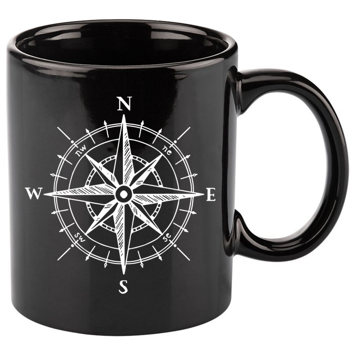 Hand Drawn Compass Rose Nautical 11oz C Handle Ceramic Mug