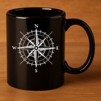 Hand Drawn Compass Rose Nautical 11oz C Handle Ceramic Mug