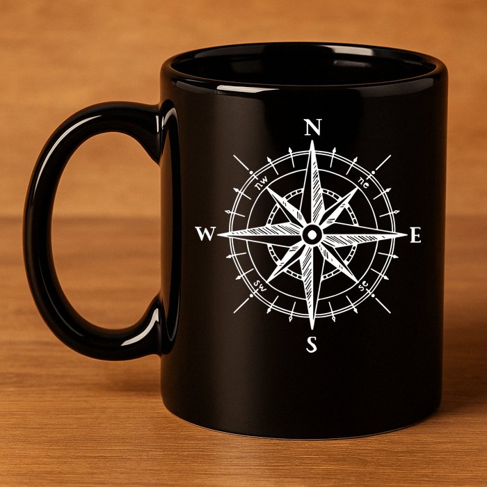 Hand Drawn Compass Rose Nautical 11oz C Handle Ceramic Mug
