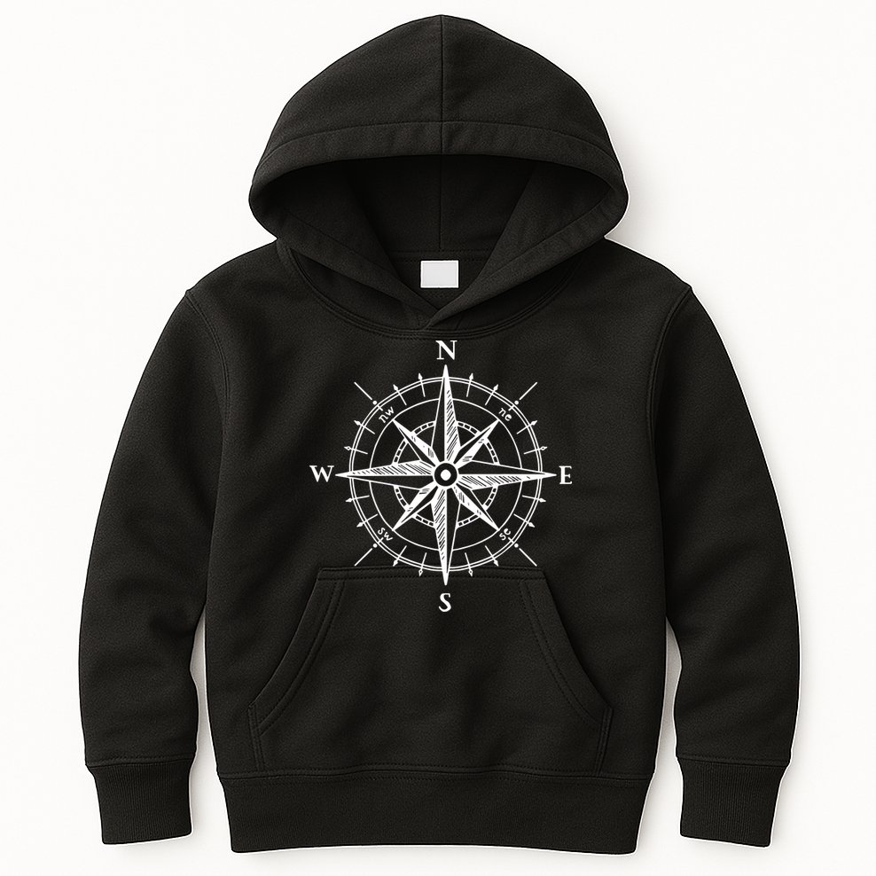 Hand Drawn Compass Rose Nautical Kids Hoodie
