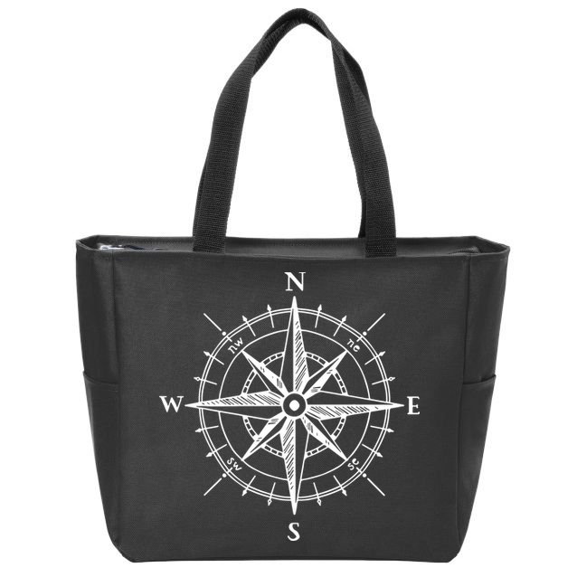 Hand Drawn Compass Rose Nautical Zip Tote Bag
