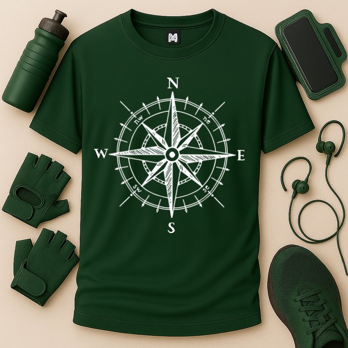 Hand Drawn Compass Rose Nautical Cooling Performance Crew T-Shirt