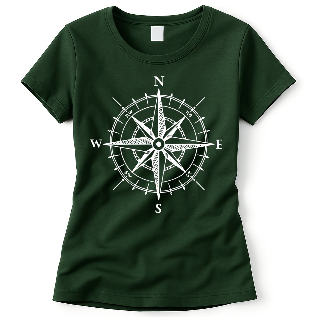 Hand Drawn Compass Rose Nautical Womens T-Shirt