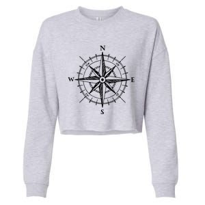 Hand Drawn Compass Rose Nautical Cropped Pullover Crew