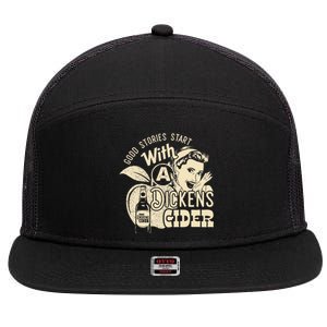 Hard Dickens Cider Girl Whiskey And Beer Apple Humor 7 Panel Mesh Trucker Snapback Hat