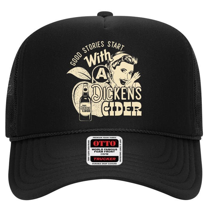 Hard Dickens Cider Girl Whiskey And Beer Apple Humor High Crown Mesh Back Trucker Hat