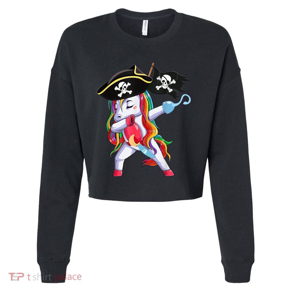 Halloween Dabbing Cute Pirate Unicorn Cropped Pullover Crew