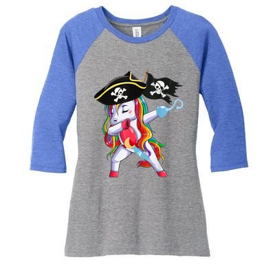 Halloween Dabbing Cute Pirate Unicorn Women's Tri-Blend 3/4-Sleeve Raglan Shirt