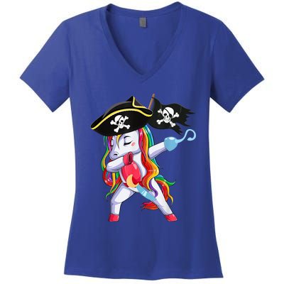 Halloween Dabbing Cute Pirate Unicorn Women's V-Neck T-Shirt