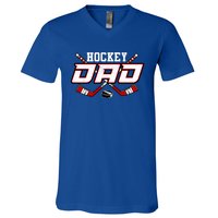 Hockey Dad Cool Gift Papa FatherS Day Vintage Gift V-Neck T-Shirt