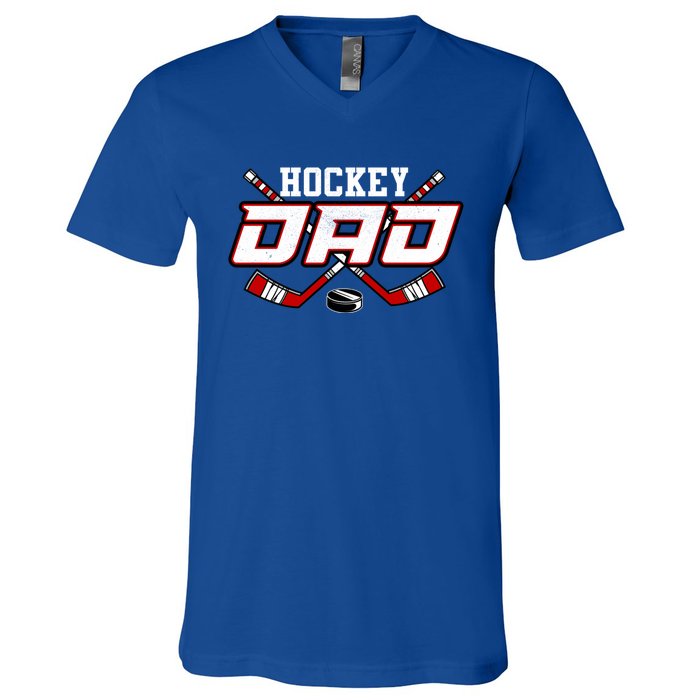 Hockey Dad Cool Gift Papa FatherS Day Vintage Gift V-Neck T-Shirt