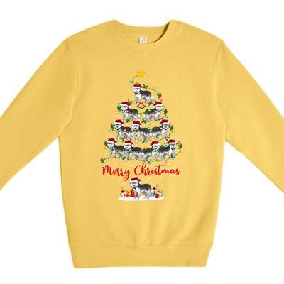 Husky Dog Christmas Tree Lights Funny Husky Xmas Gift Premium Crewneck Sweatshirt