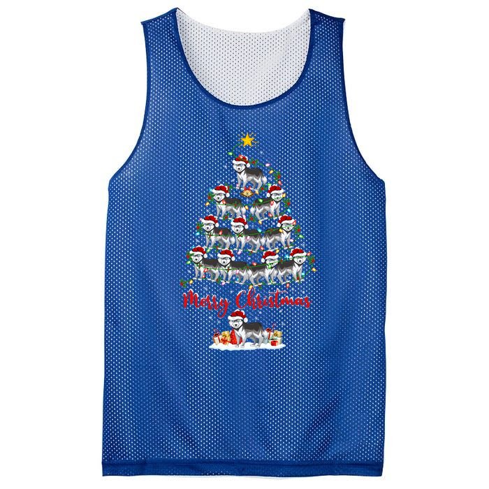 Husky Dog Christmas Tree Lights Funny Husky Xmas Gift Mesh Reversible Basketball Jersey Tank