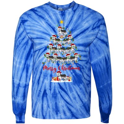 Husky Dog Christmas Tree Lights Funny Husky Xmas Gift Tie-Dye Long Sleeve Shirt