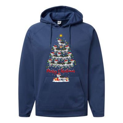 Husky Dog Christmas Tree Lights Funny Husky Xmas Gift Performance Fleece Hoodie