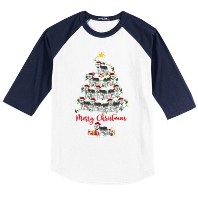 Husky Dog Christmas Tree Lights Funny Husky Xmas Gift Baseball Sleeve Shirt