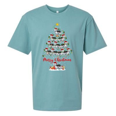 Husky Dog Christmas Tree Lights Funny Husky Xmas Gift Sueded Cloud Jersey T-Shirt