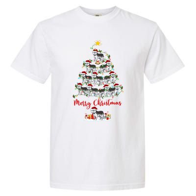 Husky Dog Christmas Tree Lights Funny Husky Xmas Gift Garment-Dyed Heavyweight T-Shirt