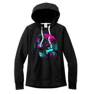 House Dj Cat 80s 90s Kitten Sunset Rainbow Dj Cat Kitty Women's Fleece Hoodie