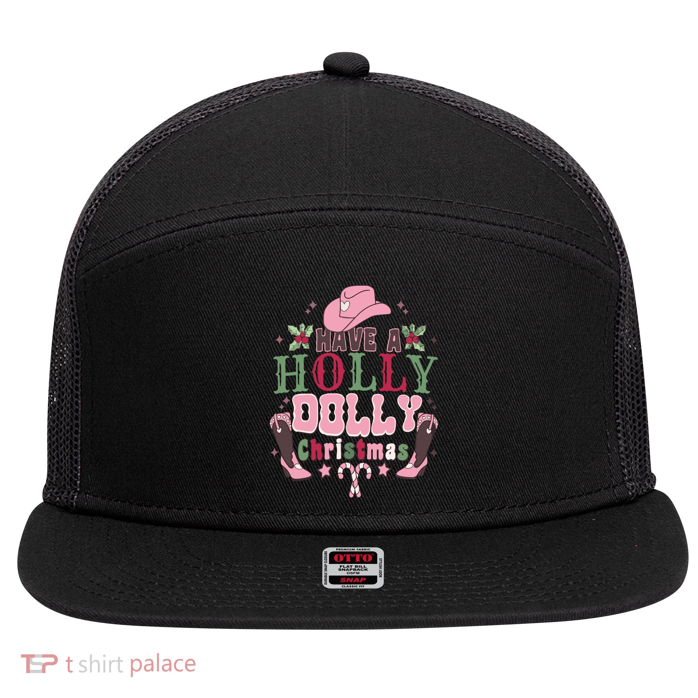 Holly Dolly Christmas Country Music Christmas Dolly Christmas 7 Panel Mesh Trucker Snapback Hat