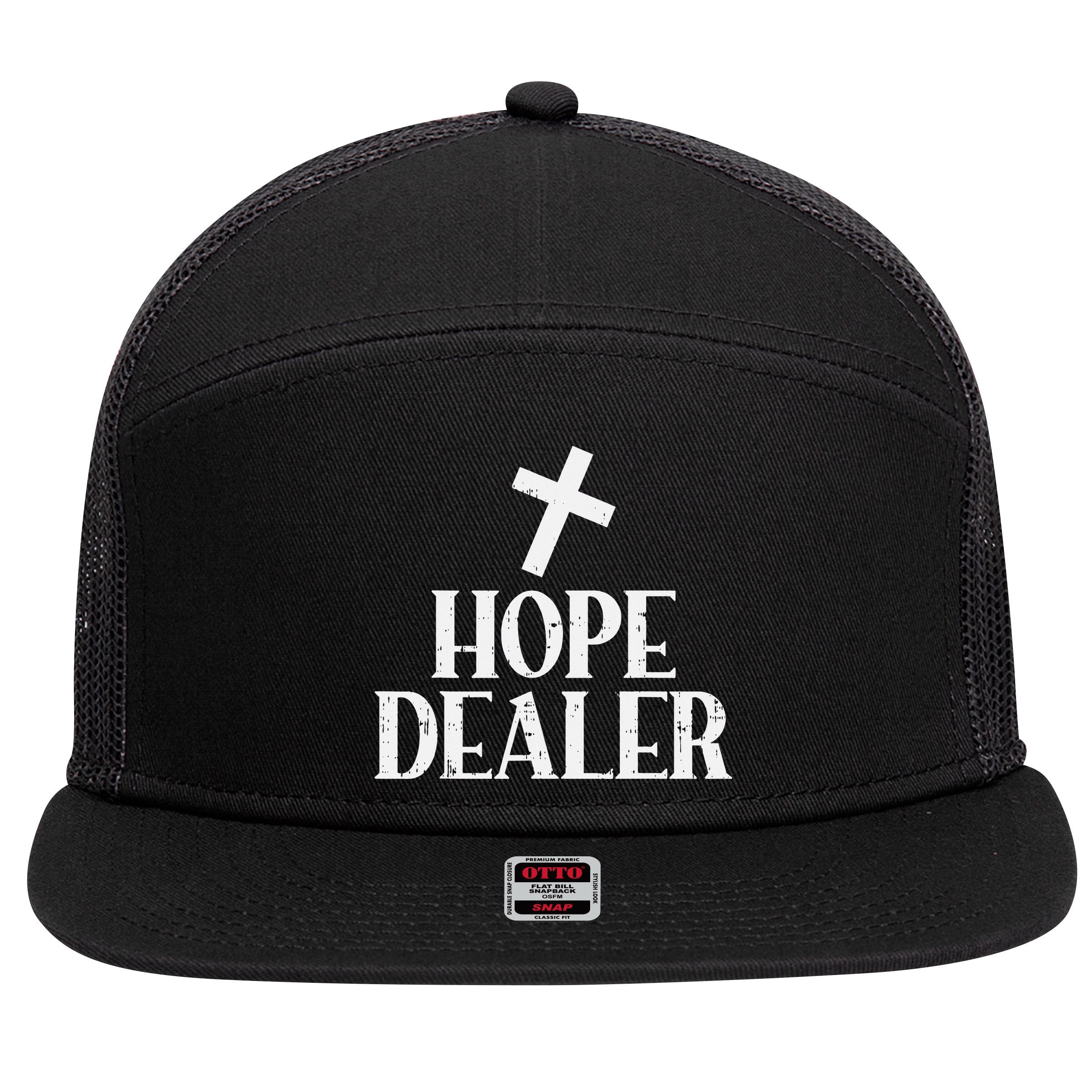 Hope Dealer Cross God Jesus Faith Religious Christian Gift 7 Panel Mesh Trucker Snapback Hat