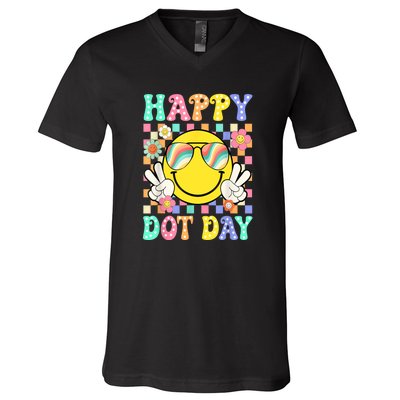 Happy Dot Day 2024 Smile Face Teacher Colorful Polka Dot Gift V-Neck T-Shirt