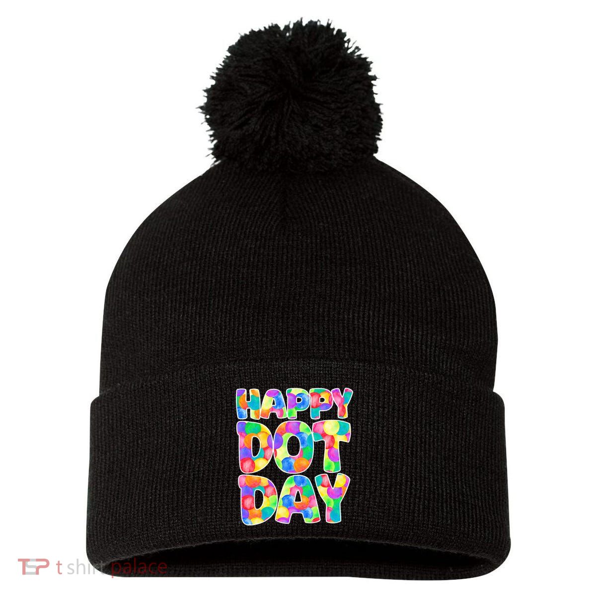 Happy Dot Day Colorful Fun Pom Pom 12in Knit Beanie