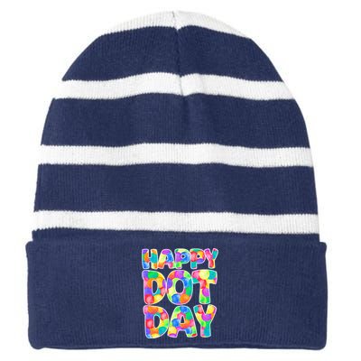 Happy Dot Day Colorful Fun Striped Beanie with Solid Band