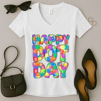 Happy Dot Day Colorful Fun Women's V-Neck T-Shirt