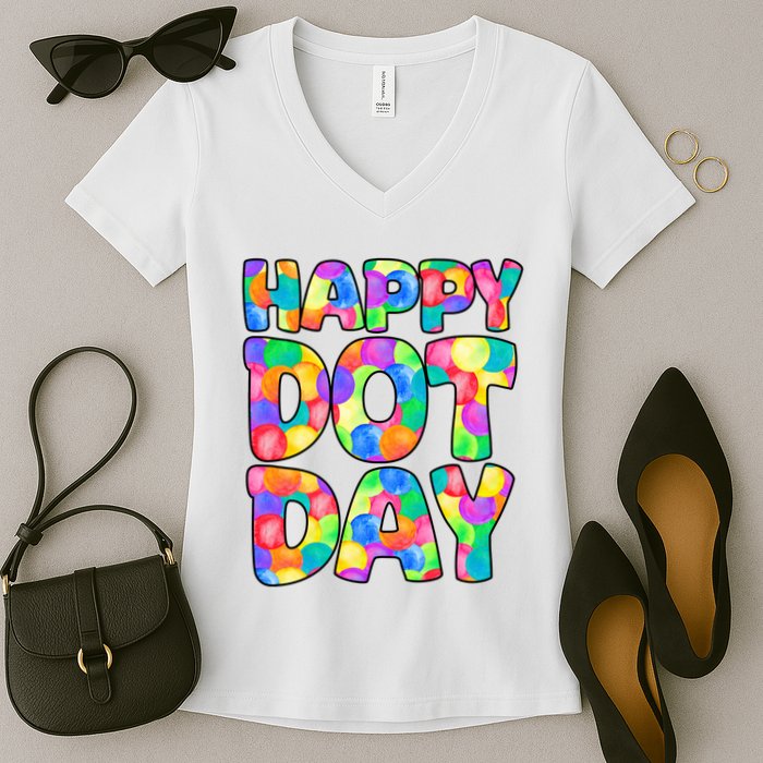 Happy Dot Day Colorful Fun Women's V-Neck T-Shirt