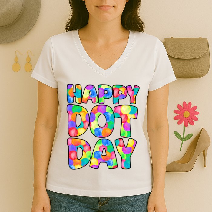 Happy Dot Day Colorful Fun Women's V-Neck T-Shirt