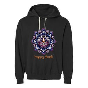 Happy Diwali Diya Oil Lamp Deepavali Festival of Lights Garment-Dyed Fleece Hoodie