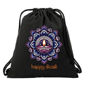 Happy Diwali Diya Oil Lamp Deepavali Festival of Lights Drawstring Bag