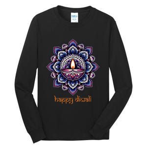 Happy Diwali Diya Oil Lamp Deepavali Festival of Lights Tall Long Sleeve T-Shirt