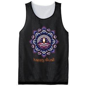 Happy Diwali Diya Oil Lamp Deepavali Festival of Lights Mesh Reversible Basketball Jersey Tank