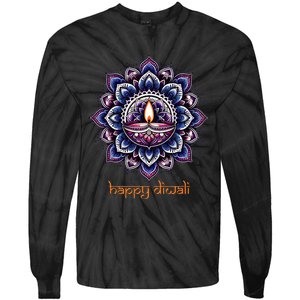 Happy Diwali Diya Oil Lamp Deepavali Festival of Lights Tie-Dye Long Sleeve Shirt